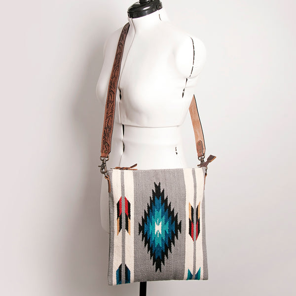 ADBG864 American Darling Hand Tooled & Hand Woven Saddle Blanket Large Cross body Bag