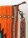 ADBG865 Orange Southwestern Saddle Blanket Crossbody Bag with Tooled Leather Strap & Stud Accents