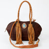 ADBGD150 American Darling Western Leather Tote Bag - Fringed Handcrafted Purse with Turquoise