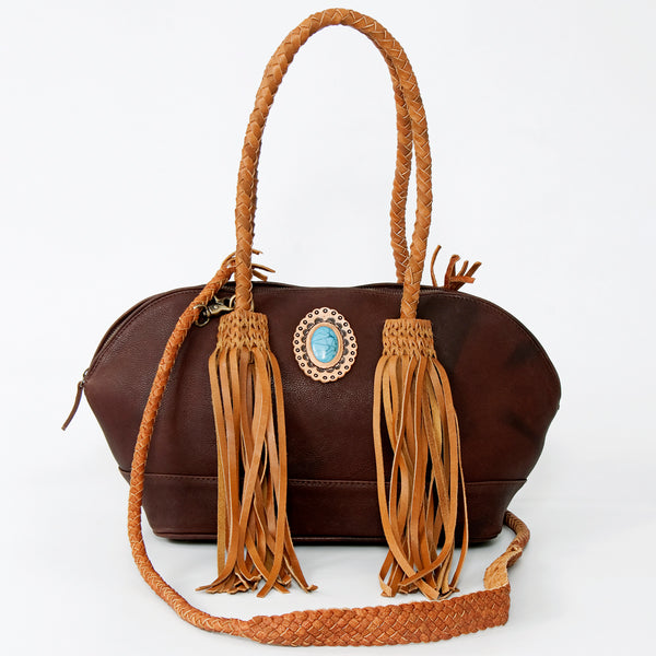 ADBGD150 American Darling Western Leather Tote Bag - Fringed Handcrafted Purse with Turquoise