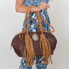 ADBGD150 American Darling Western Leather Tote Bag - Fringed Handcrafted Purse with Turquoise