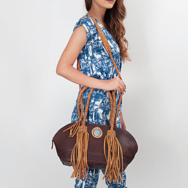 ADBGD150 American Darling Western Leather Tote Bag - Fringed Handcrafted Purse with Turquoise