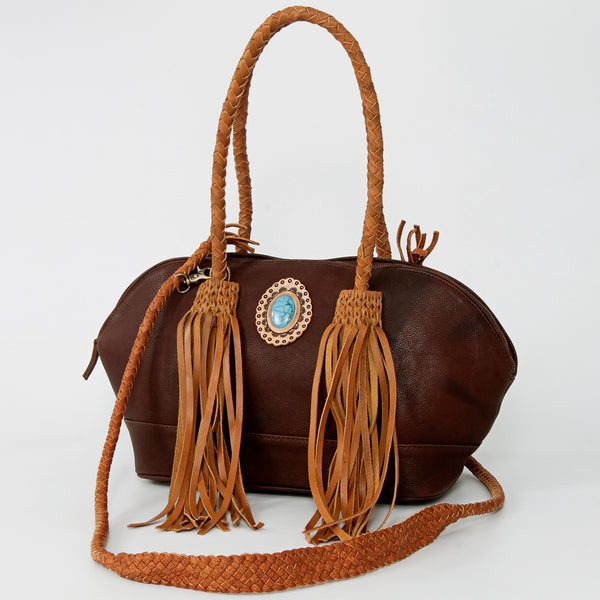 ADBGD150 American Darling Western Leather Tote Bag - Fringed Handcrafted Purse with Turquoise