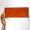 ADBGM136 Cowgirl Hand-Painted Leather Clutch - Western Art with Fringe and Stud Detail