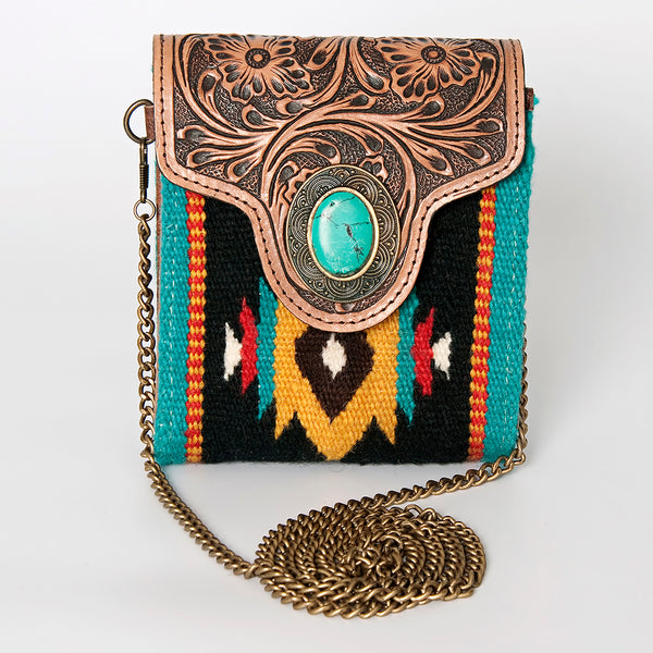 ADBG825 American Darling Western Small Cross body Bag Hand Tooled Floral with Hand Woven Saddle Blanket