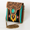 ADBG825 American Darling Western Small Cross body Bag Hand Tooled Floral with Hand Woven Saddle Blanket