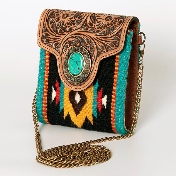 ADBG825 American Darling Western Small Cross body Bag Hand Tooled Floral with Hand Woven Saddle Blanket