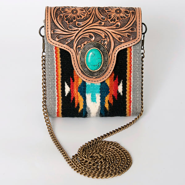 ADBG825 American Darling Western Small Cross body Bag Hand Tooled Floral with Hand Woven Saddle Blanket