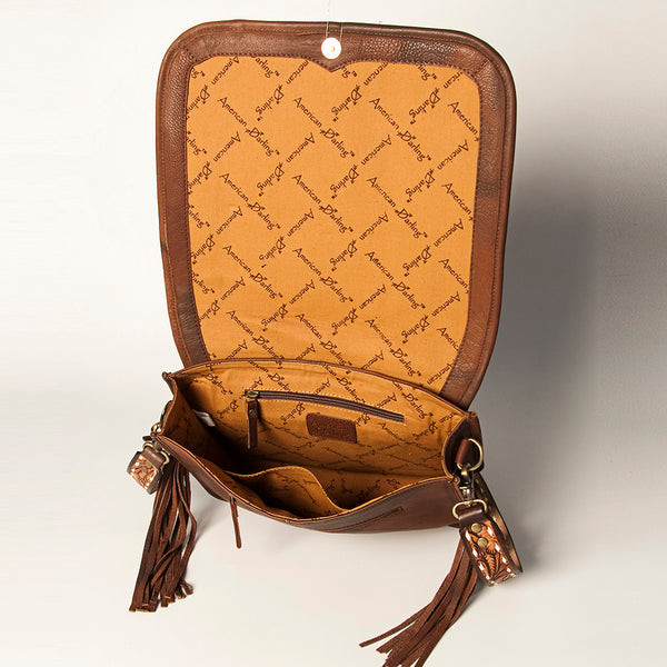 ADBGA207 American Darling Hand Tooled Saddle Blanket Fringed Leather Cross body Bag