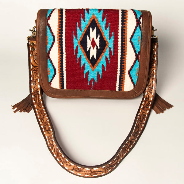 ADBGA207 American Darling Hand Tooled Saddle Blanket Fringed Leather Cross body Bag