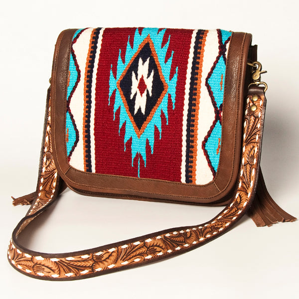 ADBGA207 American Darling Hand Tooled Saddle Blanket Fringed Leather Cross body Bag