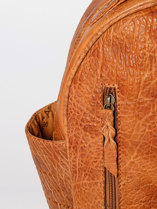 LC-ADBGZ632B Tan Leather Western Backpack with Handwoven Striped Wool Front