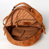 LC-ADBGZ632B Tan Leather Western Backpack with Handwoven Striped Wool Front