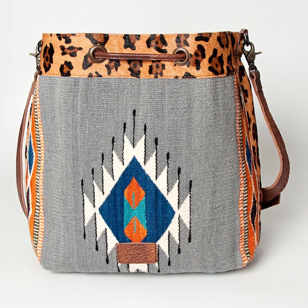 ADBG574 American Darling Southwestern Wool Bucket Bag Drawstring Tote with Leather Strap