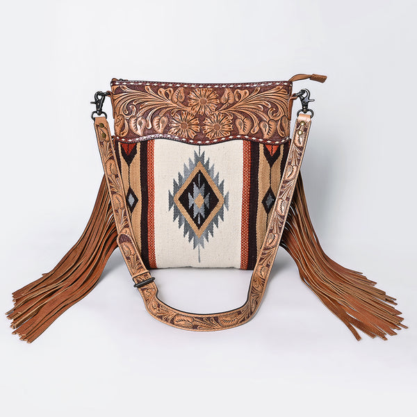 ADBG510 American Darling Tooled Leather & Saddle Blanket Crossbody Bag Western Fringe Purse