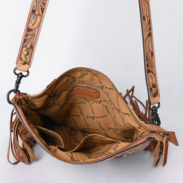 ADBG510 American Darling Tooled Leather & Saddle Blanket Crossbody Bag Western Fringe Purse