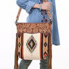 ADBG510 American Darling Tooled Leather & Saddle Blanket Crossbody Bag Western Fringe Purse