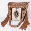 ADBG510 American Darling Tooled Leather & Saddle Blanket Crossbody Bag Western Fringe Purse