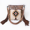 ADBG510 American Darling Tooled Leather & Saddle Blanket Crossbody Bag Western Fringe Purse