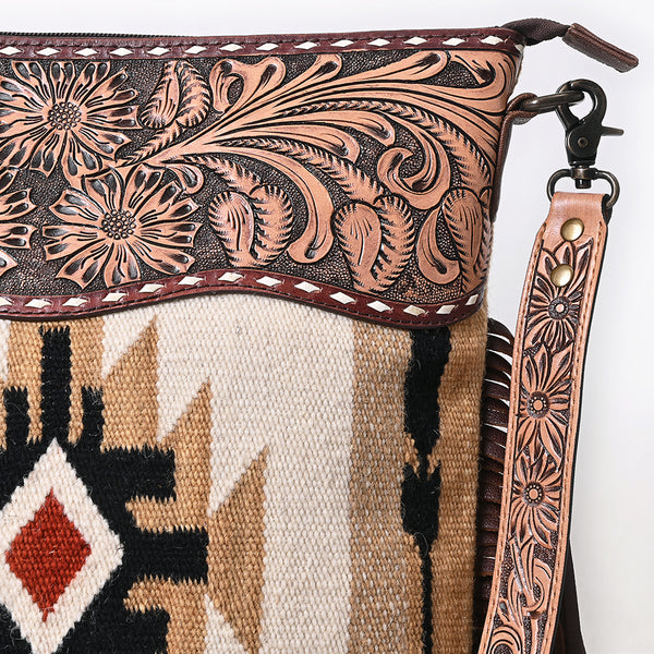 ADBG510 American Darling Tooled Leather & Saddle Blanket Crossbody Bag Western Fringe Purse