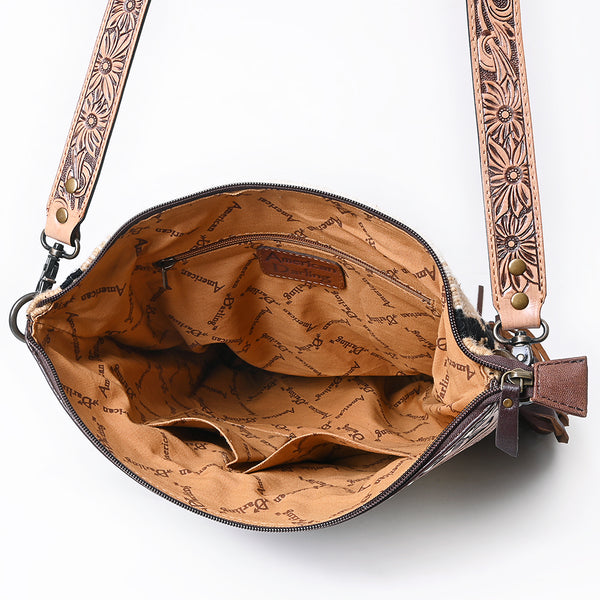 ADBG510 American Darling Tooled Leather & Saddle Blanket Crossbody Bag Western Fringe Purse