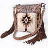 ADBG510 American Darling Tooled Leather & Saddle Blanket Crossbody Bag Western Fringe Purse