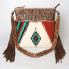 ADBG510 American Darling Tooled Leather & Saddle Blanket Crossbody Bag Western Fringe Purse