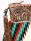 ADBG510 American Darling Tooled Leather & Saddle Blanket Crossbody Bag Western Fringe Purse