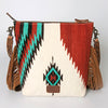 ADBG510 American Darling Tooled Leather & Saddle Blanket Crossbody Bag Western Fringe Purse