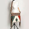 ADBG510 American Darling Tooled Leather & Saddle Blanket Crossbody Bag Western Fringe Purse