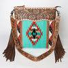 ADBG510 American Darling Tooled Leather & Saddle Blanket Crossbody Bag Western Fringe Purse