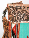 ADBG510 American Darling Tooled Leather & Saddle Blanket Crossbody Bag Western Fringe Purse