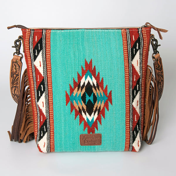 ADBG510 American Darling Tooled Leather & Saddle Blanket Crossbody Bag Western Fringe Purse