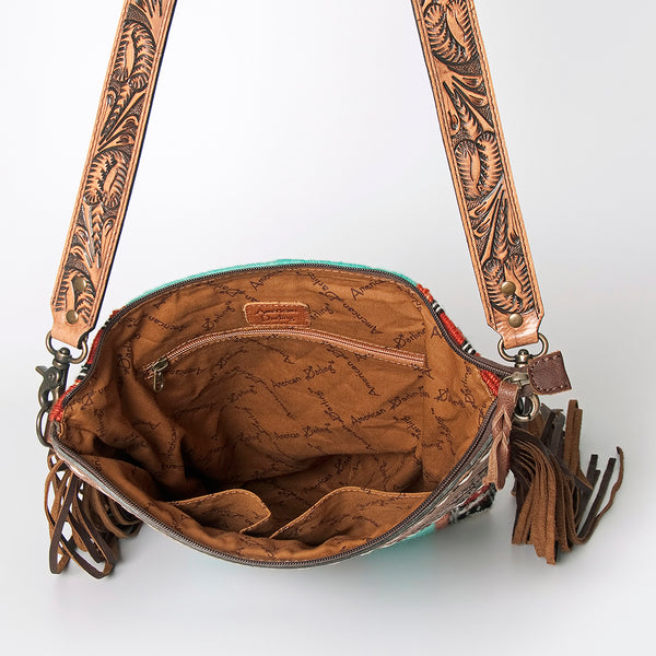 ADBG510 American Darling Tooled Leather & Saddle Blanket Crossbody Bag Western Fringe Purse