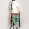 ADBG510 American Darling Tooled Leather & Saddle Blanket Crossbody Bag Western Fringe Purse