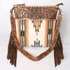 ADBG510 American Darling Tooled Leather & Saddle Blanket Crossbody Bag Western Fringe Purse