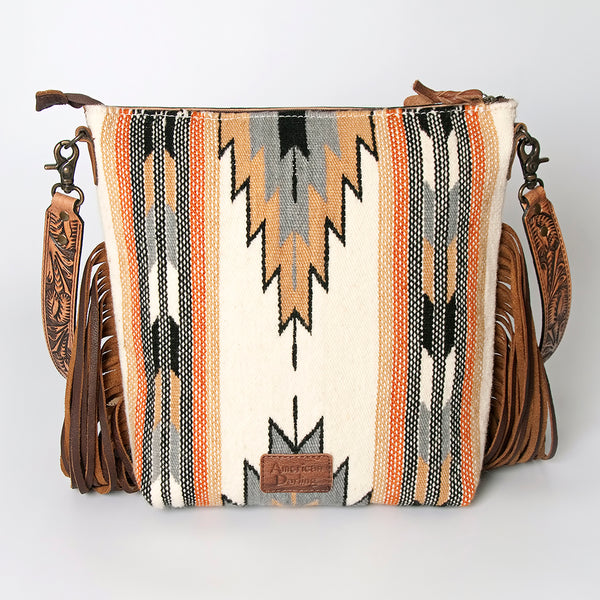 ADBG510 American Darling Tooled Leather & Saddle Blanket Crossbody Bag Western Fringe Purse