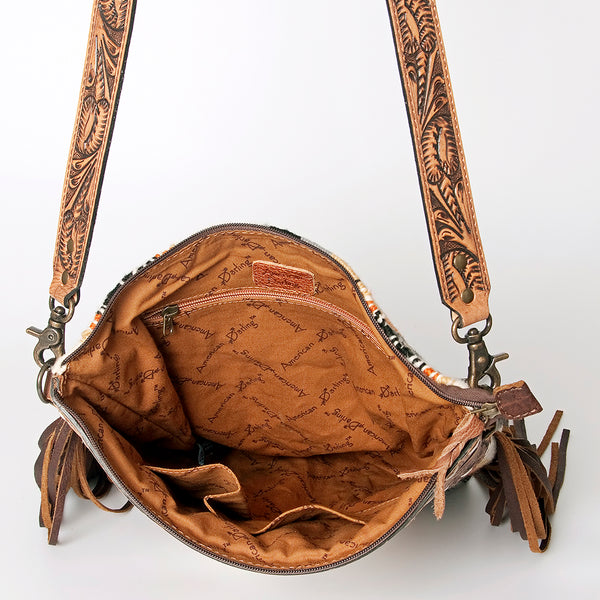 ADBG510 American Darling Tooled Leather & Saddle Blanket Crossbody Bag Western Fringe Purse