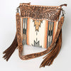 ADBG510 American Darling Tooled Leather & Saddle Blanket Crossbody Bag Western Fringe Purse