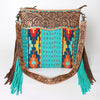 ADBG510 American Darling Tooled Leather & Saddle Blanket Crossbody Bag Western Fringe Purse