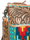 ADBG510 American Darling Tooled Leather & Saddle Blanket Crossbody Bag Western Fringe Purse