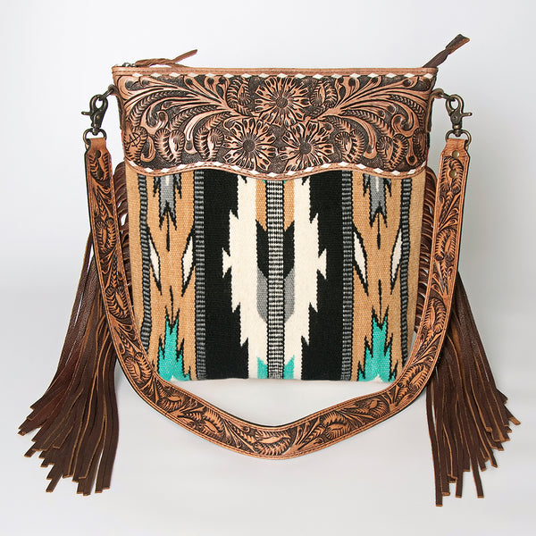 ADBG510 American Darling Signature Cross Body Bag - Hand Tooled Floral Leather & Woven Saddle Blanket