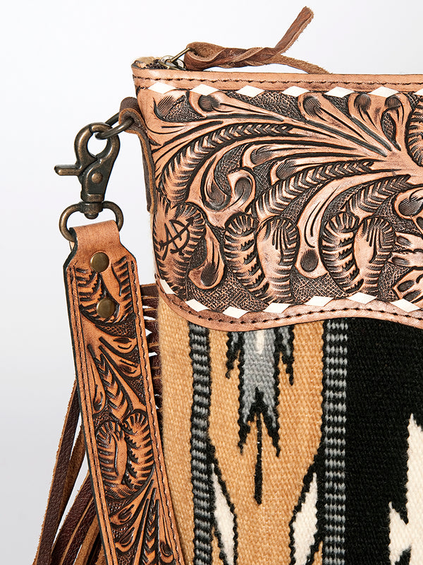 ADBG510 American Darling Signature Cross Body Bag - Hand Tooled Floral Leather & Woven Saddle Blanket