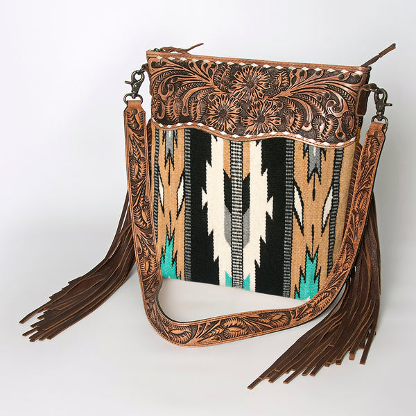 ADBG510 American Darling Signature Cross Body Bag - Hand Tooled Floral Leather & Woven Saddle Blanket