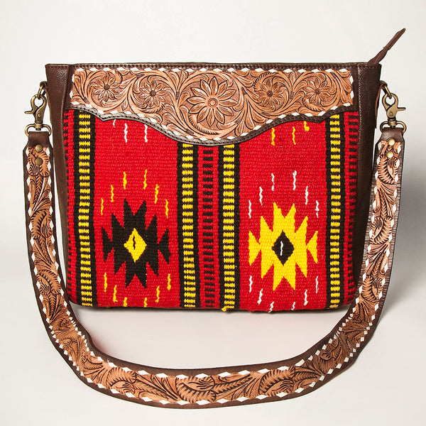 ADBGA257 American Darling Hand Tooled Genuine Leather Messenger Bag Saddle Blanket