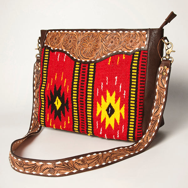 ADBGA257 American Darling Hand Tooled Genuine Leather Messenger Bag Saddle Blanket