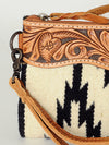 ADBG344 American Darling Aztec Saddle Blanket Tooled Leather Fringe Wristlet Clutch