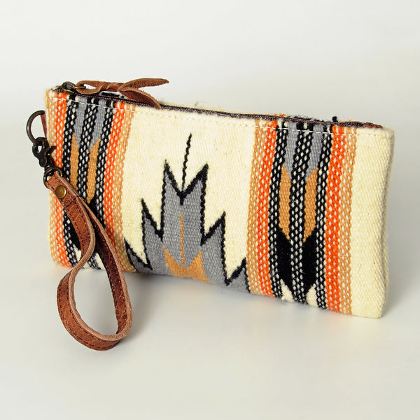 ADBG344 American Darling Western Leather Wristlet Bag with Hand Woven Saddle Blanket
