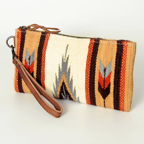 ADBG344 American Darling Western Leather Wristlet Bag with Hand Woven Saddle Blanket