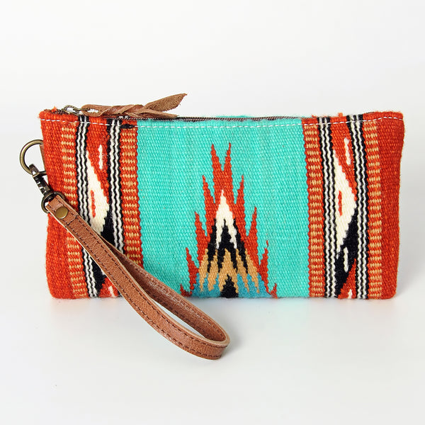 ADBG344 American Darling Western Leather Wristlet Bag with Hand Woven Saddle Blanket